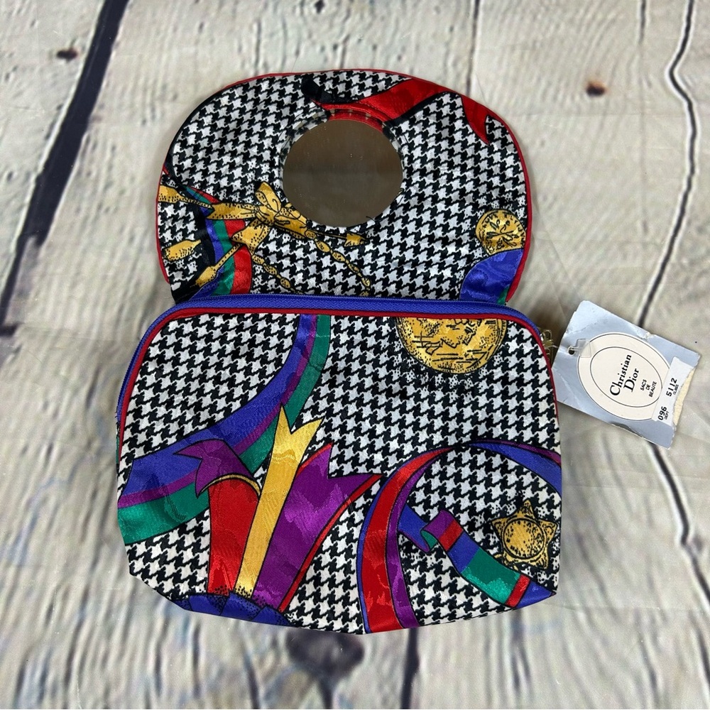 Dior vintage Multicolor Houndstooth Clutch cosmetics bag with tags! - Picture 3 of 7